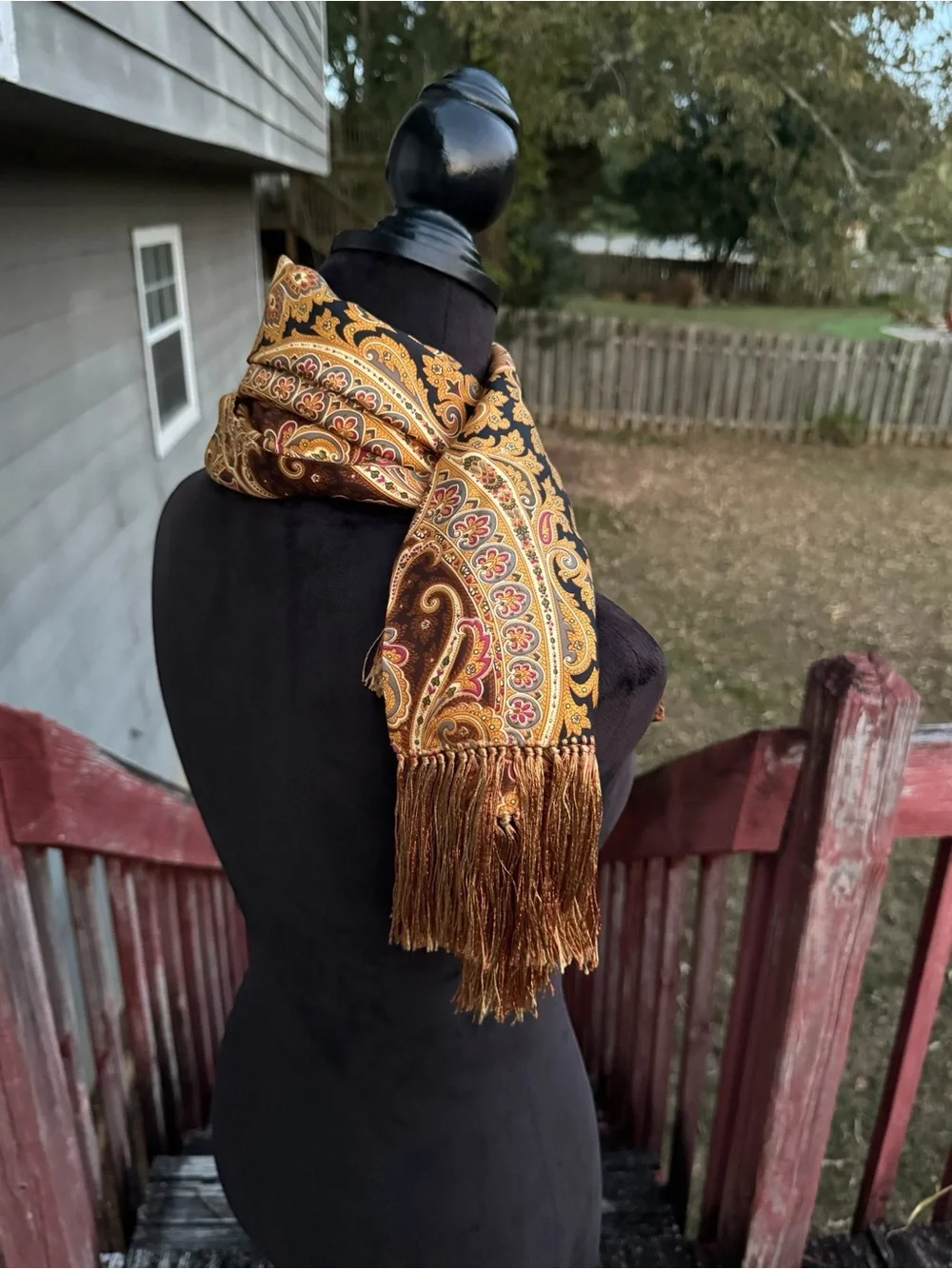 Vintage Inspired 100% Silk Bohemian Paisley Print Fringe Scarf Unbranded